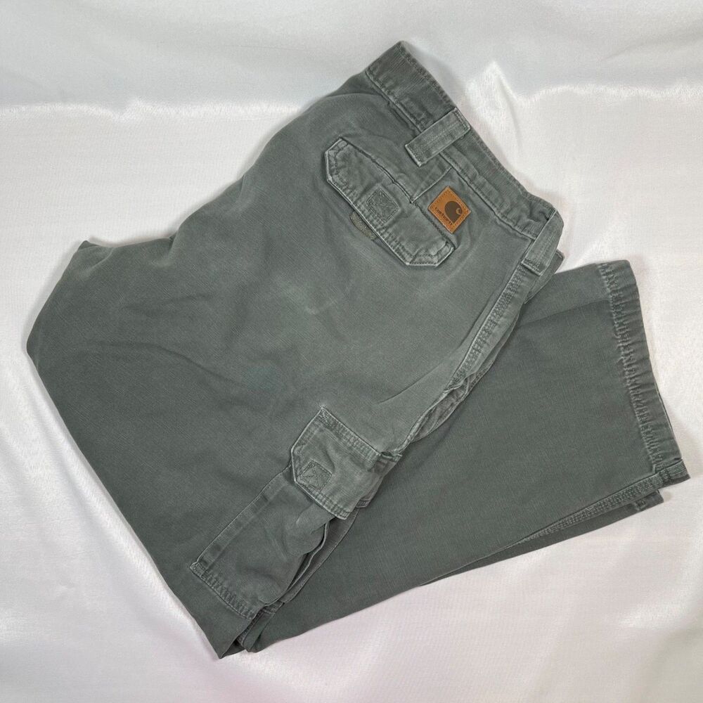 Carhartt Cargo Pants Mens 40x30 Green Dungaree Fit Workwear Utility